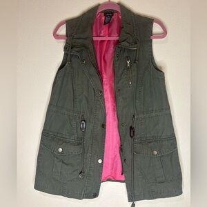 Justify Olive Vest with Pink Interior
